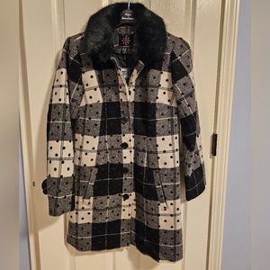 Isaac Mizrahi Polka-dot Plaid Coat- Size 8